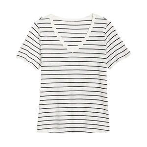 NWT Short Sleeve V-neck Top Short Sleeve Cotton Tee Black & White Striped XL